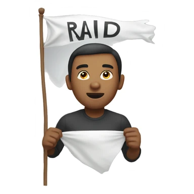 holding up a banner with the word Raid on it sticker