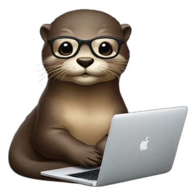 otter with glasses lean against a pillow with a macbook sticker