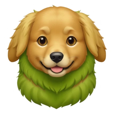 green dog extra furry golden retriever. The dog fur is green sticker