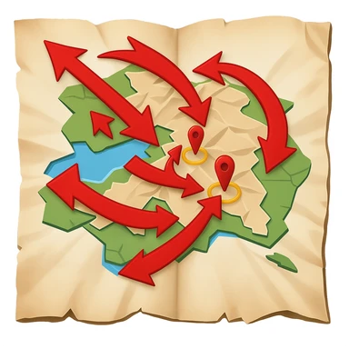 Add bold red arrows to the map, indicating an upcoming offensive attack strategy. Keep the emoji style and all original details. sticker