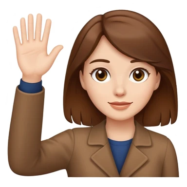 Brown haired woman waving bye sticker