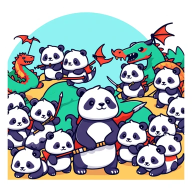 Pandas and Dragons makes war Reality datailed sticker