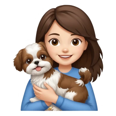 happy brunette girl carrying happy Shih Tzu sticker