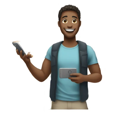 happy person picking up food on a smartphone  sticker