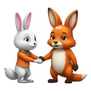 Bunny and fox holding hands sticker