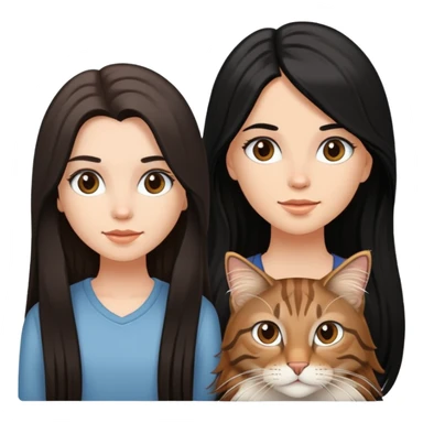 A beautiful white girl with long black hair and  a brown long haired tabby sticker