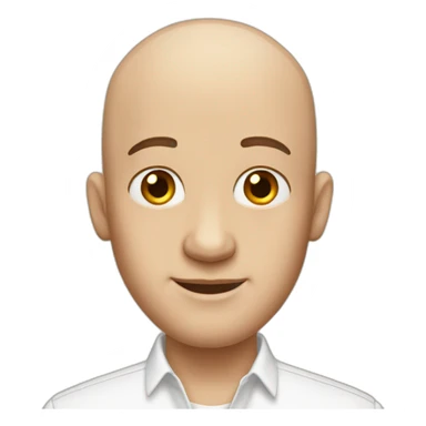 Bald man in white shirt and an earing sticker