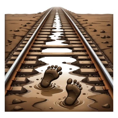 footprints near train track sticker