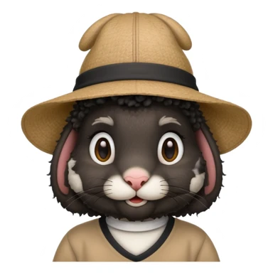 curly black rabbit with jersey and hat sticker