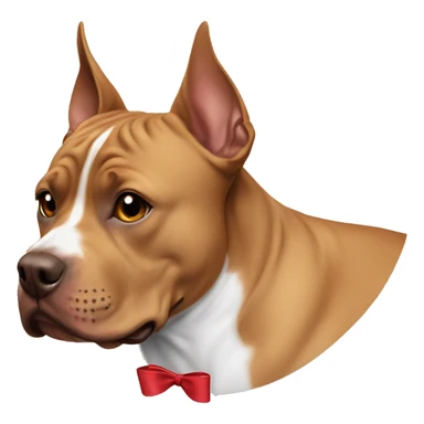 Light brown pitbull ears CROPPED small, with a bow collar sticker