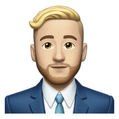 mac miller with a blonde comb over skin fade wearing a blue suit diamond necklace sticker