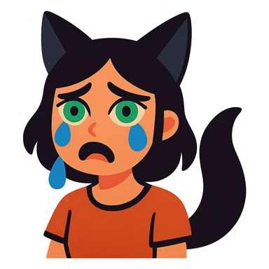 A girl with tears, black fox ears, and a tail, green eyes, dark hair sticker