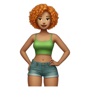 Woman with short orange Curly hair wearing a green tube top and Jean shorts sticker