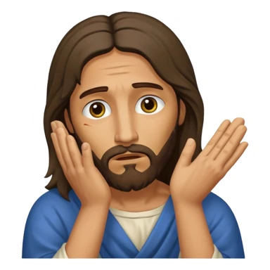 my workmate accidentally misspelled "Jesus christ" as "Jesbus christ", make an emoji of jesus with his hands on his face looking like hes ironically in pain sticker