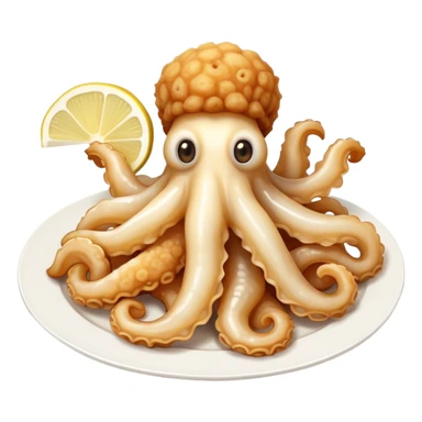 Fried squid Greek snack with a slice of lemon on the side sticker