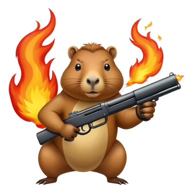 capybara with fire guns fire in hands sticker