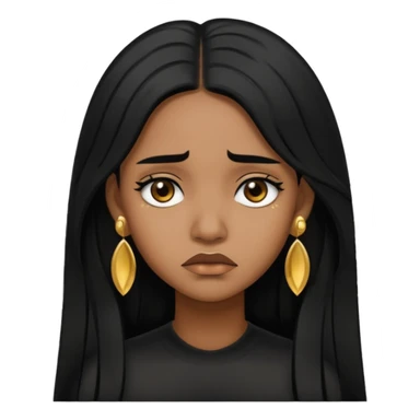 medium brown skin tone girl who has long layered black hair with gold stud earrings  who is sad  sticker