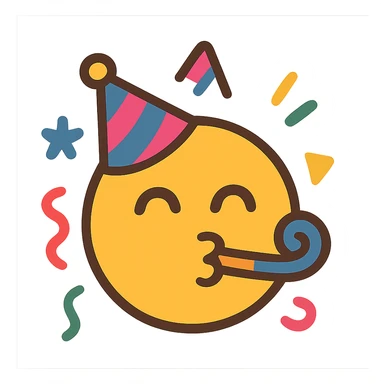 face with party hat emoji, digital illustration sticker