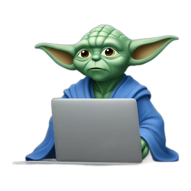 Blue yoda siiting at laptop sticker