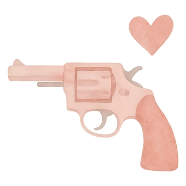 pink heart pistol, watercolor art style, soft edges, gentle color blending sticker