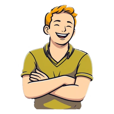 arms crossed holding neck laughing guy sticker
