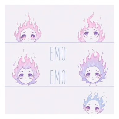 pastel emo banner with flames, cute, expressive, minimal sticker