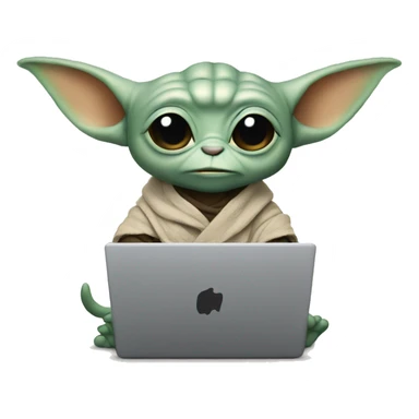 Grogu from Star Wars with a laptop sticker