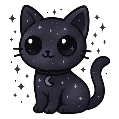 Remove the background, keep the cute purple galaxy gothic cat with transparent background, no background visible. sticker