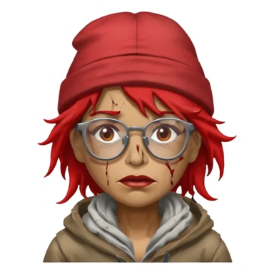 very dirty looking homeless woman with ripped red hat with ugly hair and glassess sticker