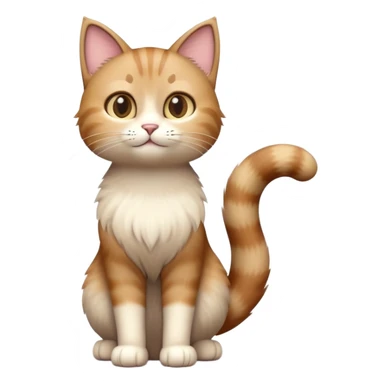 standing cat with tail raised, soft brown and beige colors, friendly calm expression, natural pose, warm lighting, soft 3D look sticker