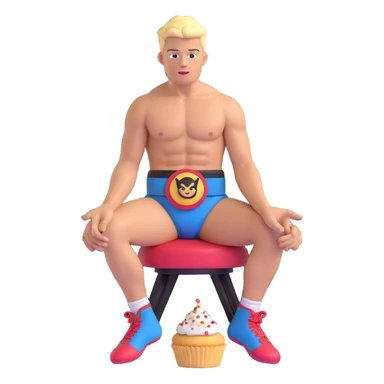 Add a wrestling belt to Cody Rhodes as he sits on the cupcake in 3D emoji style, no background. sticker
