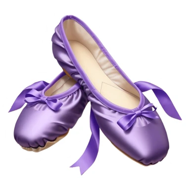 cinematic-realistic-ballet-shoes,-soft-satin-purple-pointe-shoes-with-delicate-ribbons,-resting-gently-on-a-polished-wooden-floor,-subtle-creases-in-the-fabric,-glowing-under-the-warm-golden-light-of-a-rehearsal-studio,-evoking-ele sticker
