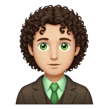 man with waist-length dark brown curly hair and light green eyes sticker