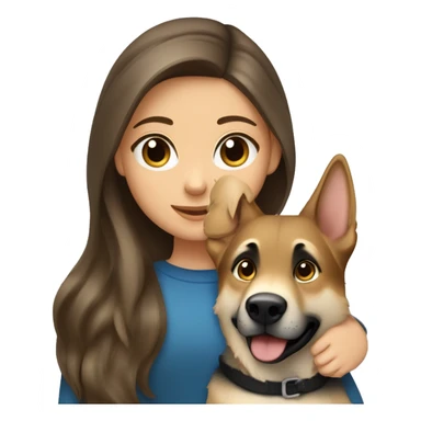 Brunette girl with blonde highlights and blue eyes cuddled with a German shepherd  sticker