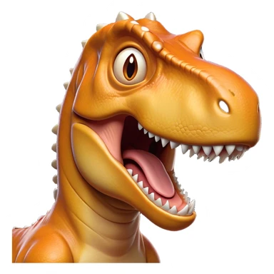 Cinematic Comical T-rex Portrait Emoji, Head tilted dramatically with an exaggeratedly shocked expression, featuring its iconic massive head, tiny comically expressive arms, and wide, playful eyes full of humorous disbelief, Simplified yet hilariously expressive features, highly detailed, glowing with a slightly sassy prehistoric glow, high shine, dramatic yet playful, stylized with an air of cheeky dinosaur mischief, soft glowing outline, capturing the essence of a meme-worthy T-rex that looks ready to side-eye its way into viral fame! sticker