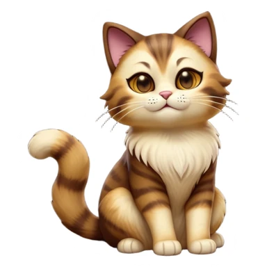 cinematic-[showshoe cat]-realistic-full-body-sitting-emoji,-tail-curled-playfully-around-its-paws,-head-tilted-dramatically,-fluffy-[brown mask]-fur,-simplified-yet-realistic-focused-features,-highly-detailed,-glowing-with-an-almost-sarcastic-glow sticker