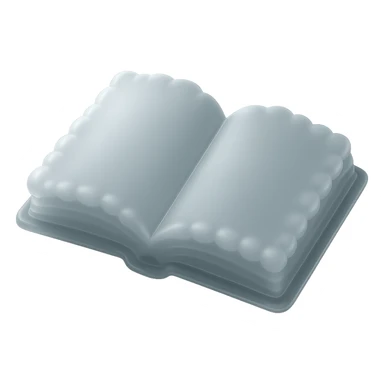 top view of a thick open book made entirely of small, very bright white fluffy convex clouds, matte glass style, no background sticker