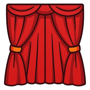vibrant toon style illustration of a symmetrical red curtain, fully closed, both sides even sticker