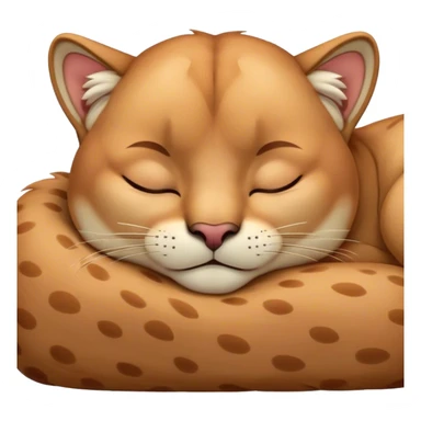 Meme-Worthy Cute Sleeping Cougar Portrait Emoji, Head resting peacefully with a contented smile, showcasing a lithe build and a luxuriously soft tawny Fur, eyes shut in a serene, restful nap, Simplified yet hilariously adorable features, highly detailed, glowing with a soft, drowsy light, high shine, relaxed and utterly lovable, stylized with an air of playful laziness, bright and heartwarming, soft glowing outline, capturing the essence of a comically sleepy cougar, so meme-worthy it feels like it could instantly become the next viral sensation of adorable slumber! sticker