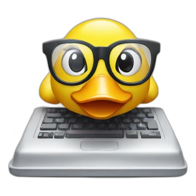 rubber duck with glasses and a computer (developer) sticker