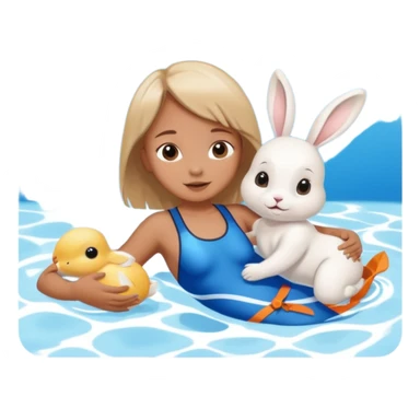 Baby and rabbit in pool sticker
