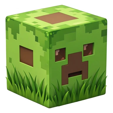 Minecraft grass block, square shape, brown and green, smooth sticker