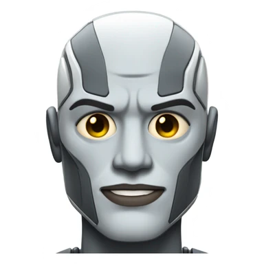 muscular cyborg robot face half human with short straight, dark hair, and a neatly trimmed beard sticker