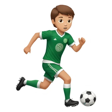 Brown hair 6 years old white boy footballer RUNNING playing soccer wearing CELTIC  UNIFORM  ( jersey) # 17 in the jersey !  sticker