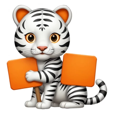 White Tiger. He is holding a sign with SOON - written on it. sticker