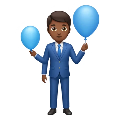dark brown skin, office suit, hold blue balloon sticker