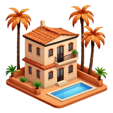 Spanish airbnb, palm trees isometric exterior sticker