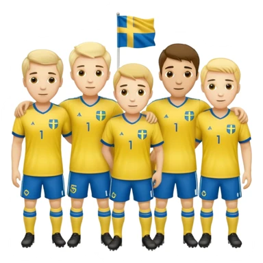 male soccer friends in group in swedish clothes sticker