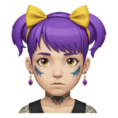 boy with bangs and purple hair and yellow hairbow on side and earrings and very heavy face tattoos sticker