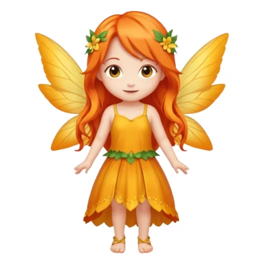 fairy with long orange hair, yellow wings, red dress, happy, chibi full body sticker